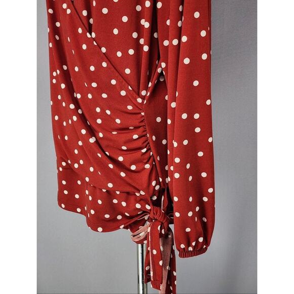 Suzannegrae Shirt Womens Large Red White Polka Dot Wrap Front Tie Side Top - Picture 6 of 15